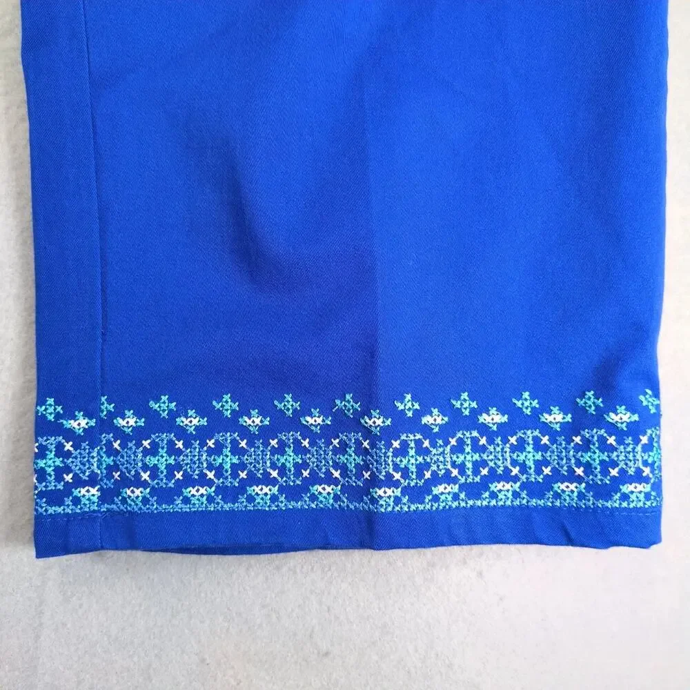 NWT Ruby Rd Blue Embroidered Capri Pants Women's 16 Comfort Waist 38x22.5